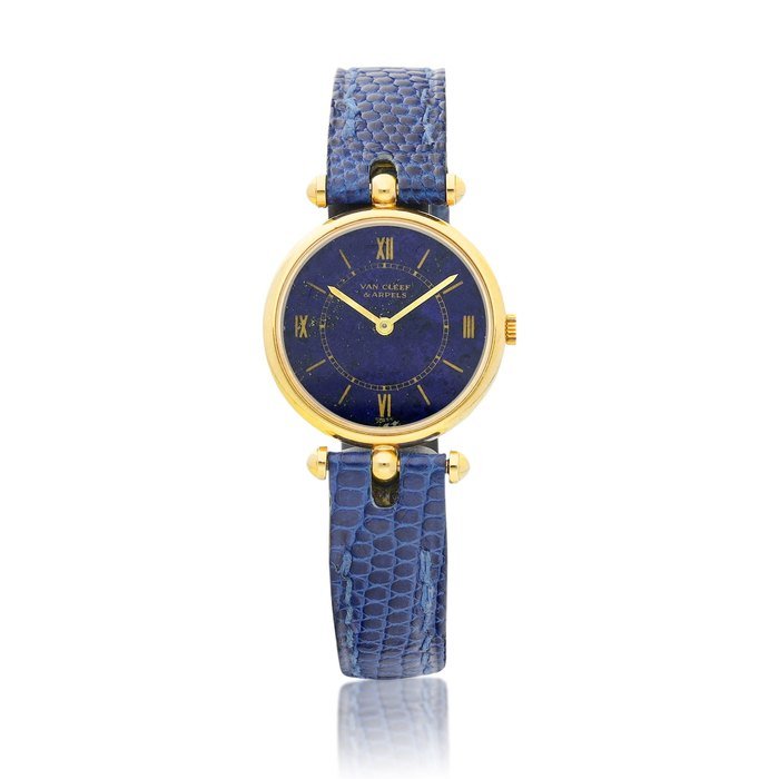 Van Cleef & Arpels Reference 9064 | A yellow gold wristwatch with lapis lazuli dial, manufactured by Piaget, Circa 1964 | 梵克雅寶 | 型號9064 | 黃金腕錶，備青金石錶盤，由伯爵製作，約1964年製 · 9064
