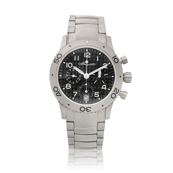 Breguet Type XX Transatlantique, Reference 3820 | A titanium flyback chronograph wristwatch date, bracelet and with carbon fibre dial, Circa 2000 | 寶璣 Type XX | Transatlantique 型號3820 鈦金屬飛返計時鏈帶腕錶，備日期及炭纖維錶盤，約2000年製 · 3820