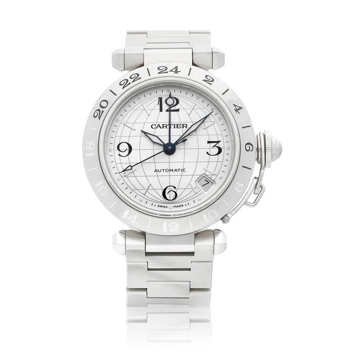 Cartier Pasha GMT, Reference 2377 | A stainless steel dual time zone wristwatch with date and bracelet, Circa 2000 | 卡地亞 | Pasha GMT 型號2377 | 精鋼兩地時間鏈帶腕錶，備日期顯示，約2000年製
