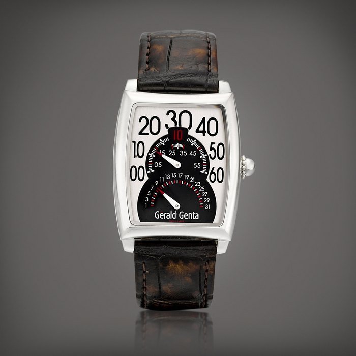 Gérald Genta Solo Biretro, Reference BSO.L.10 | A stainless steel bi-retrograde jumping hours wristwatch with date, Circa 2005 | Solo Biretro 型號BSO.L.10 | 精鋼雙逆跳跳時腕錶，備日期顯示，約2005年製 · BSO.L.10