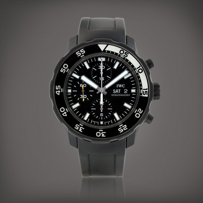 IWC Aquatimer Chronograph Edition Galapagos Islands, Reference IW376705 |   A vulcanized rubber-coated stainless steel chronograph wristwatch with day and date, Circa 2013 |   萬國  |  海洋時計加拉帕戈斯群島特別版 型號IW376705 |  橡膠塗層精鋼計時腕錶，備日期及星期顯示，約2013年製 · IW376705