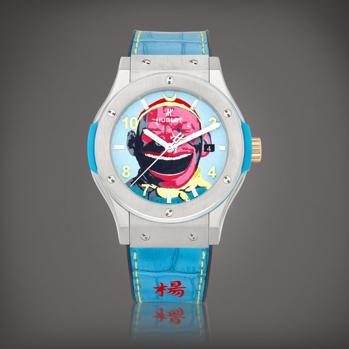 Hublot Classic Fusion "Monkey"  | A limited edition titanium wristwatch with date and hand-painted dial, Made to celebrate the year of the monkey in collaboration with Yue Minjun, Circa 2017 |  宇舶  | Classic Fusion "Monkey" |  限量版鈦金屬腕錶，備日期顯示及手繪錶盤，為慶祝猴年與岳敏君合製，約2017年製