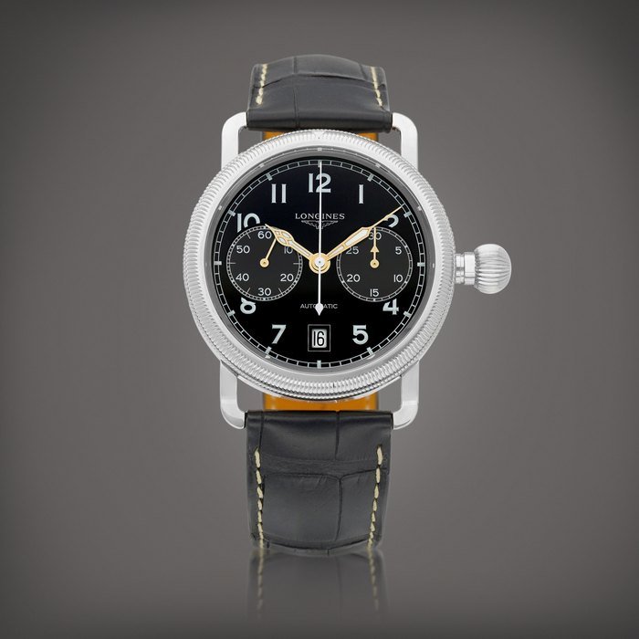 Longines Avigation Oversize Crown, Reference L2.783.4 | A stainless steel single button chronograph wristwatch with date, Circa 2013 |  浪琴  | Avigation Oversize Crown 型號L2.783.4 |  精鋼單按鈕計時腕錶，備日期顯示，約2013年製 · L2.783.4