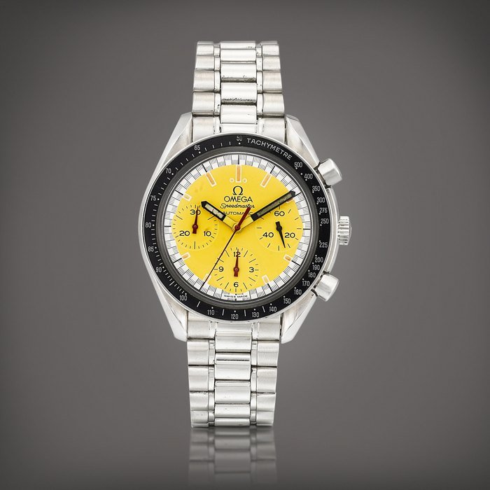 Omega Speedmaster Schumacher Racing Reduced, Reference 3510 |  A stainless steel chronograph wristwatch with bracelet, Circa 1996 |  歐米茄  | 超霸系列 Schumacher Racing Reduced 型號3510  | 精鋼計時鏈帶腕錶，約1996年製