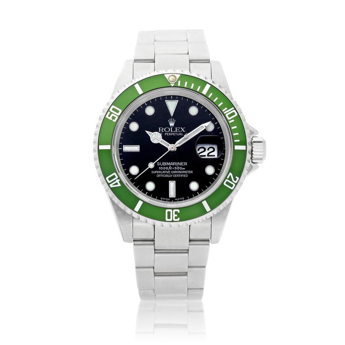 Rolex Submariner "Kermit", Reference 16610LV | A stainless steel wristwatch with date and bracelet, Circa 2004 | 勞力士 | Submariner "Kermit" 型號16610LV | 精鋼鏈帶腕錶，備日期顯示，約2004年製 · 16610LV
