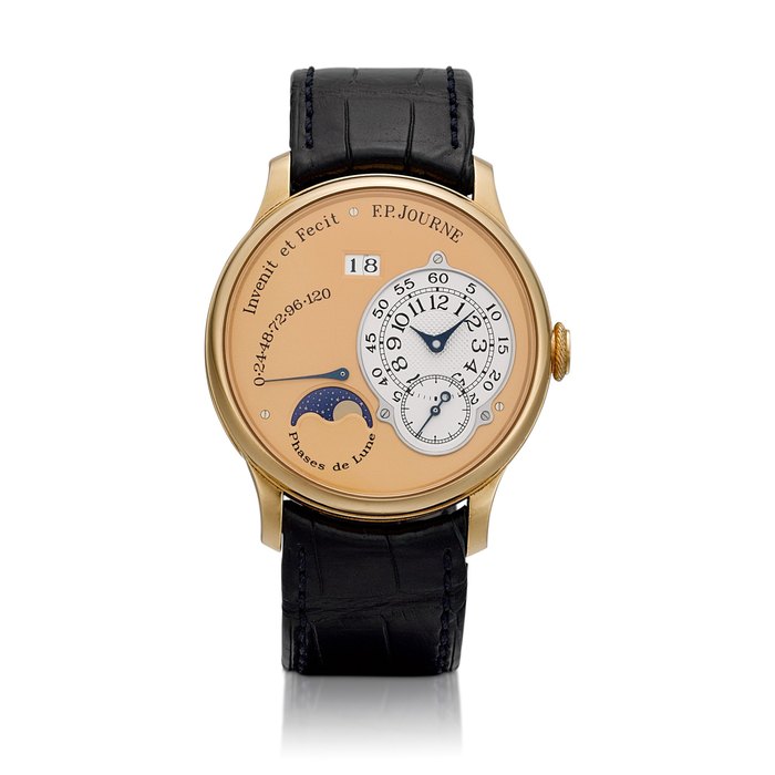 F.P. Journe Octa Lune | An early pink gold wristwatch with date, moon phases, power reserve indication, and brass movement, Circa 2004 | F.P. Journe | Octa Lune | 早期粉紅金腕錶，備日期、月相、動力儲備顯示及銅製機芯，約2004年製