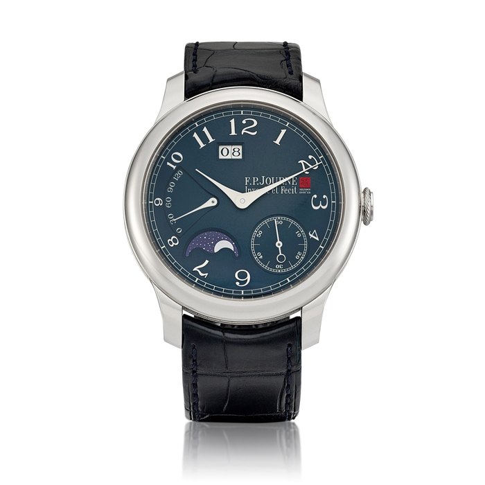 F.P. Journe Octa Automatique | Lune France-China | A limited edition platinum wristwatch with date, moon phases and power reserve indication, Made to commemorate the 50th anniversary of diplomatic relations between the French Republic and the People's Republic of China, Circa 2015 | F.P. Journe | Octa Automatique Lune France-China |  限量版鉑金腕錶，備日期、月相及動力儲備顯示，為紀念法國及中國建交50週年而製，約2015年製