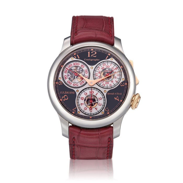 F.P. Journe Centigraphe Souverain Anniversaire Hong Kong | A limited edition titanium and pink gold chronograph wristwatch with 100th of a second, 20 second and 10 minute registers and ergonomic buttons, Made to commemorate the 10th anniversary of the F.P. Journe boutique in Hong Kong, Circa 2016 | F.P. Journe  | Centigraphe Souverain Anniversaire Hong Kong |  限量版鈦金屬及粉紅金計時腕錶，備百分一秒、二十秒及十分鐘小錶盤及搖板式按鈕，為紀念F.P. Journe香港專門店10週年而製，約2016年製