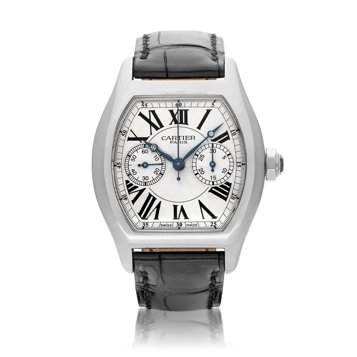Cartier 'CPCP' Tortue Monopoussoir, Reference 2714 | A white gold single-button chronograph wristwatch, Circa 2005 |  卡地亞 | 'CPCP' Tortue Monopoussoir 型號2714  | 白金單按鈕計時腕錶，約2005年製 · 2714