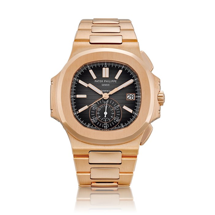 Patek Philippe Nautilus, Reference 5980 | A pink gold flyback chronograph bracelet watch with date, Retailed by Tiffany & Co., Circa 2020 | 百達翡麗  | Nautilus 型號5980 |  粉紅金飛返計時鏈帶腕錶，備日期顯示，由 Tiffany & Co. 發行，約2020年製 · 5980