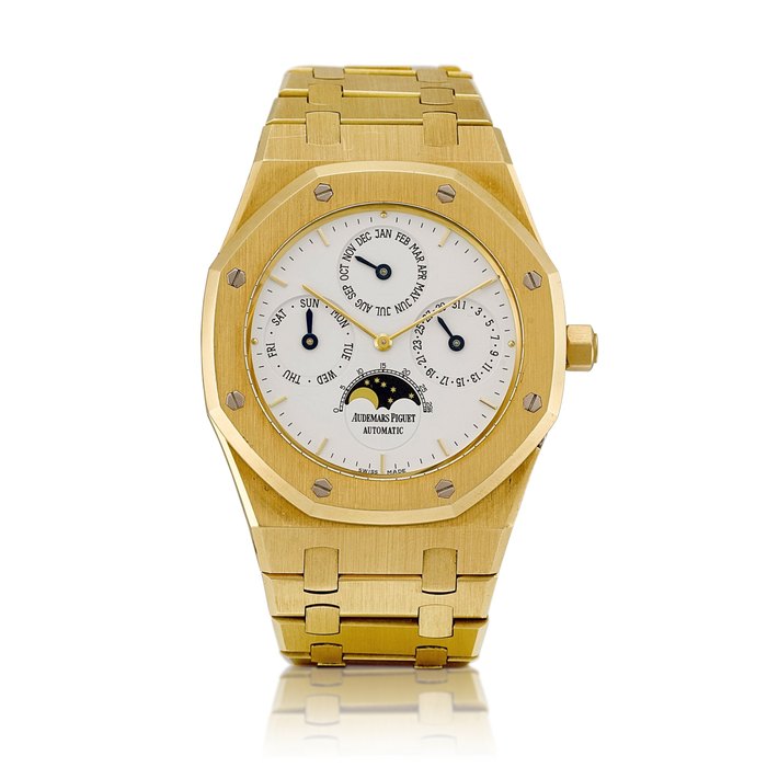 Audemars Piguet Royal Oak Quantieme Perpetual, Reference 25654BA | A yellow gold perpetual calendar bracelet watch with day, date and moon phases, Circa 1990 | 愛彼 | 皇家橡樹系列 Quantieme Perpetual 型號25654BA | 黃金萬年曆鏈帶腕錶，備日期、星期及月相顯示，約1990年製 · 25654BA