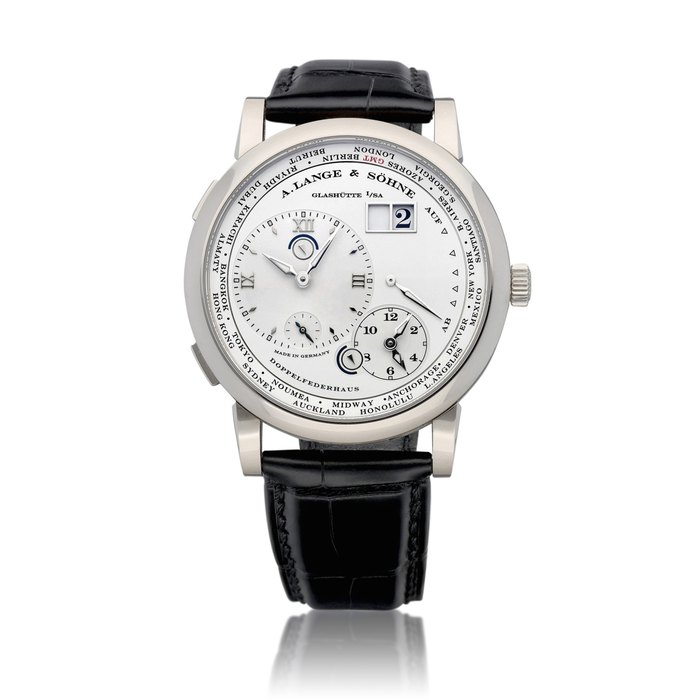A. Lange & Söhne Lange 1 Zeitzone, Reference 116.039 | A white gold world time wristwatch with digital date display, power reserve and day and night indication, Circa 2018 | 朗格 | Lange 1 Zeitzone 型號116.039 | 白金世界時間腕錶，備數位日期、動力儲備及晝夜顯示，約2018年製 · 116.039