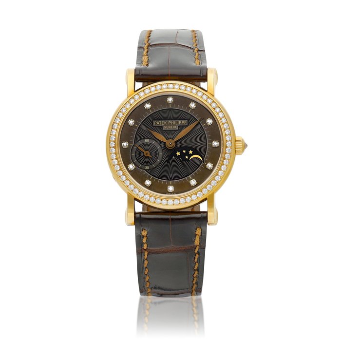Patek Philippe Reference 4858 | A yellow gold and diamond-set wristwatch with moon phases, Circa 2003 | 百達翡麗 | 型號4858 | 黃金鑲鑽石腕錶，備月相顯示，約2003年製 · 4858