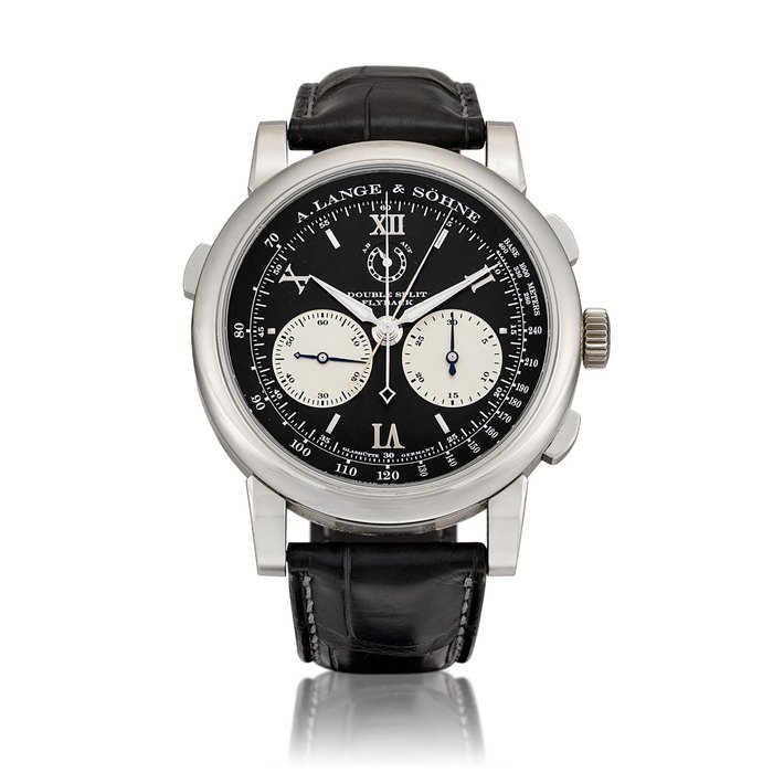 A. Lange & Söhne Saxonia Double Split, Reference 404.035 | A platinum double split flyback chronograph wristwatch with power reserve indication, Circa 2007 | 朗格 | Saxonia Double Split 型號404.035 | 鉑金雙追針飛返計時腕錶，備動力儲備顯示，約2007年製 · 404.035