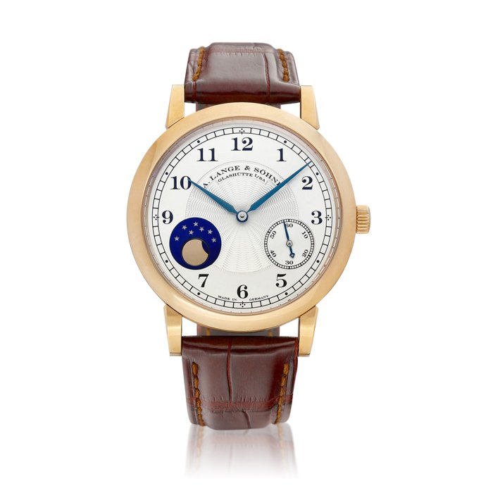 A. Lange & Söhne 1815 Homage to F.A Lange 1815 Moonphase, Reference 212.050/LS2126AA | A limited edition honey gold wristwatch with hacking feature and moon phases, Made to commemorate the 165th anniversary of A. Lange & Söhne in 2010, Circa 2011 | 朗格 | 1815 Homage to F.A Lange 1815 Moonphase 型號212.050/LS2126AA | 限量版蜜糖金腕錶，備月相顯示，於2010年為紀念品牌誕辰165週年而製，約2011年製 · 212.050/LS2126AA