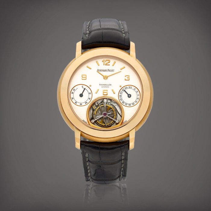 Audemars Piguet Jules Audemars, Reference 25873OR.O.0002.01 | A pink gold tourbillon wristwatch with date and power reserve indication, Circa 2003 | 愛彼 | Jules Audemars 型號25873OR.O.0002.01 | 粉紅金陀飛輪腕錶，備日期及動力儲備顯示，約2003年製 · 25873OR.O.0002.01