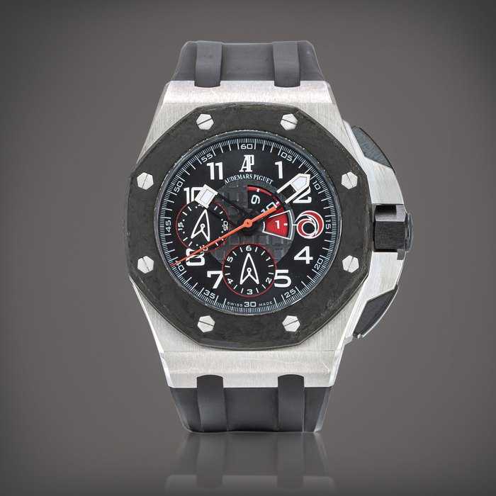 Audemars Piguet Royal Oak Offshore Alinghi Team, Reference 26062PT.OO.A002CA.01 | A limited edition platinum flyback regatta countdown chronograph wristwatch, Circa 2007 | 愛彼 | 皇家橡樹離岸型系列 Alinghi Team 型號26062PT.OO.A002CA.01 | 限量版鉑金飛返賽艇倒計時腕錶，約2007年製 · 26062PT.OO.A002CA.01