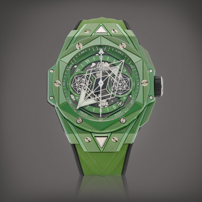 Hublot Big Bang Unico Sang Bleu, Reference 418.GX.5207.RX.MXM22 | A limited edition ceramic and titanium semi-skeletonised flyback chronograph wristwatch with date, Circa 2022 | 宇舶 | Big Bang Unico Sang Bleu 型號418.GX.5207.RX.MXM22 | 限量版陶瓷及鈦金屬半鏤空飛返計時腕錶，備日期顯示，約2022年製 · 418.GX.5207.RX.MXM22