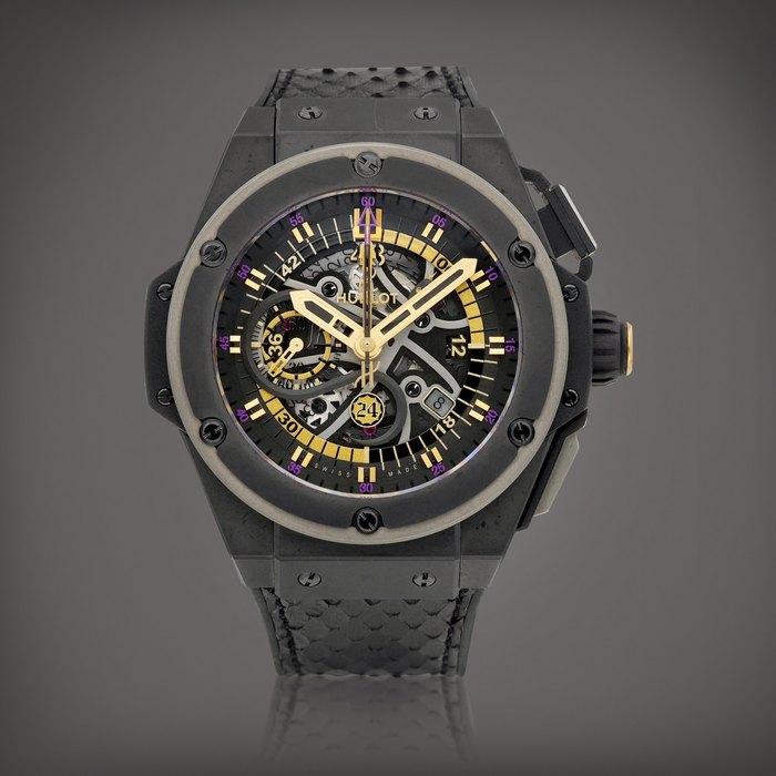 Hublot Big Bang King Power Black Mamba, Reference 748.CI.1119.PR.KOB13 | A limited edition black ceramic semi-skeletonised chronograph wristwatch with date, Made for Kobe Bryant, Circa 2013 | 宇舶 | Big Bang King Power Black Mamba 型號748.CI.1119.PR.KOB13 | 限量版黑陶瓷半鏤空計時腕錶，備日期顯示，為 Kobe Bryant 而製，約2013年製 · 748.CI.1119.PR.KOB13
