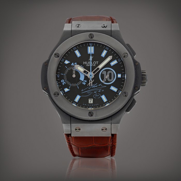 Hublot Big Bang Diego Maradona, Reference 318.CI.1129.GR.DMA09 | A limited edition black ceramic chronograph wristwatch with date, Circa 2010 | 宇舶 | Big Bang Diego Maradona 型號318.CI.1129.GR.DMA09 | 限量版黑色陶瓷計時腕錶，備日期顯示，約2010年製 · 318.CI.1129.GR.DMA09