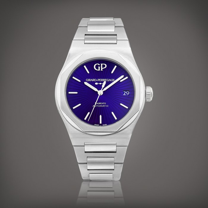 Girard-Perregaux Laureato Eternity Edition, Reference 81010-11-432-11A | A limited edition stainless steel wristwatch with date, blue enamel dial and bracelet, Circa 2022 | 芝柏 | Laureato Eternity Edition型號81010-11-432-11A | 限量版精鋼鏈帶腕錶，備日期顯示及藍色琺瑯錶盤，約2022年製 · 81010-11-432-11A