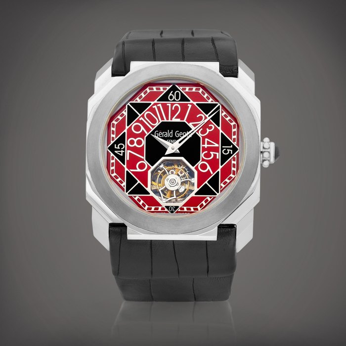 Gérald Genta Octo Tourbillon, Reference OTR.Y.76.930.CN.BD | A platinum and tantalum tourbillon wristwatch with retrograde hours and enamel dial, Circa 2005 | Octo Tourbillon 型號OTR.Y.76.930.CN.BD | 鉑金及鉭金屬陀飛輪腕錶，備逆跳小時及琺瑯錶盤，約2005年製 · OTR.Y.76.930.CN.BD