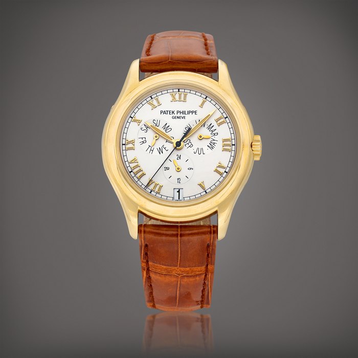 Patek Philippe Reference 5035 | A yellow gold annual calendar wristwatch with 24 hour indication, Circa 1999 | 百達翡麗 | 型號5035 | 黃金年曆腕錶，備24小時顯示，約1999年製 · 5035