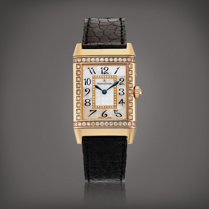 Jaeger-LeCoultre Reverso, Reference 269.2.54 | A pink gold and diamond-set reversible dual time zone wristwatch with 24 hours indication and mother-of-pearl dial, Circa 2010 | 積家 | Reverso 型號269.2.54 | 粉紅金鑲鑽石可翻轉兩地時間腕錶，備24小時顯示及珠母貝錶盤，約2010年製 · 269.2.54