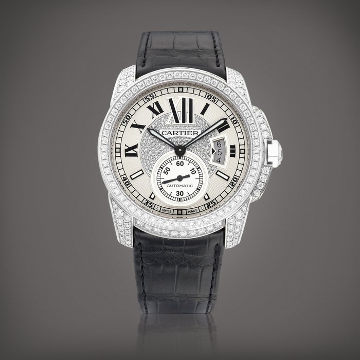 Cartier Calibre de Cartier, Reference 3301 | A white gold and diamond-set wristwatch with date, Circa 2011 | 卡地亞 | Calibre de Cartier 型號3301 | 白金鑲鑽石腕錶，備日期顯示，約2011年製 · 3301