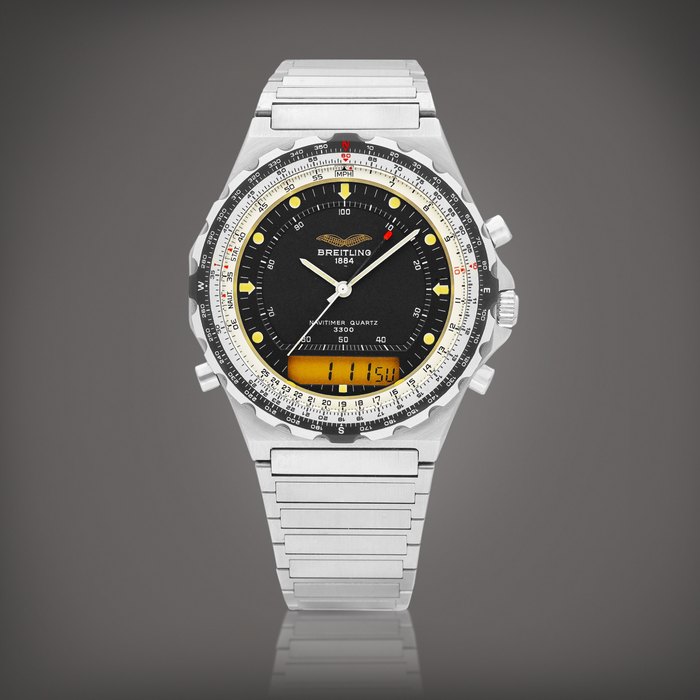 Breitling Navitimer Jupiter Quartz 3300, Reference 80971 | A stainless steel multi function wristwatch with bracelet, Circa 1985 | 百年靈 | Navitimer Jupiter Quartz 3300 型號80971 | 精鋼多功能鏈帶腕錶，約1985年製 · 80971