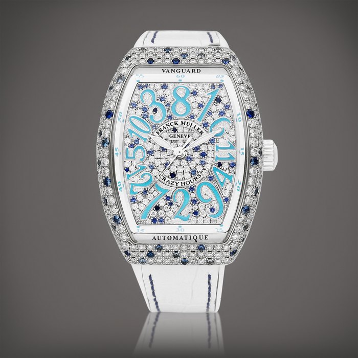 Franck Muller Vanguard Crazy Hours "Asia Limited Edition", Reference V 32 CH DBL CD | A limited edition stainless steel, sapphire and diamond-set wristwatch with jumping hour hand, Circa 2020 | Vanguard Crazy Hours "Asia Limited Edition" 型號V 32 CH DBL CD | 限量版精鋼鑲藍寶石及鑽石腕錶，備跳時針，約2020年製