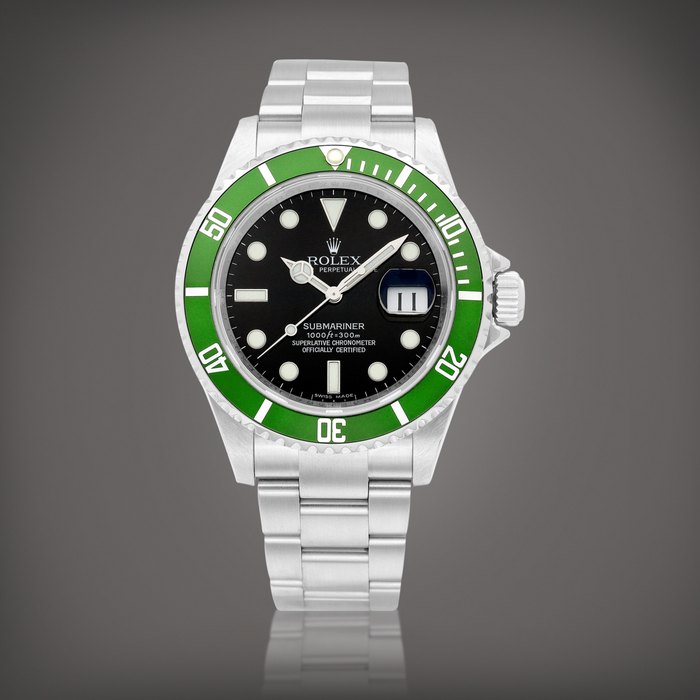Rolex Submariner "Kermit", Reference 16610LV | A stainless steel wristwatch with date and bracelet, Circa 2008 | 勞力士 | Submariner "Kermit" 型號16610LV | 精鋼鏈帶腕錶，備日期顯示，約2008年製 · 16610LV