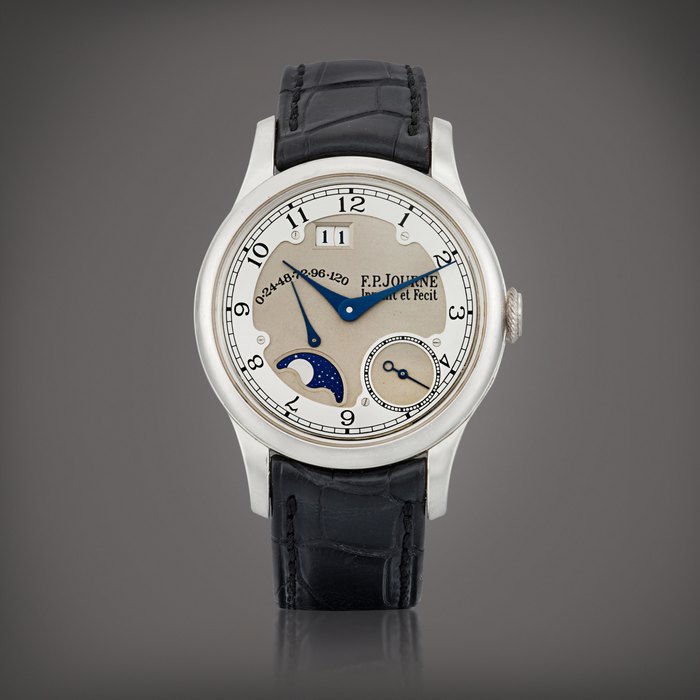 F. P. Journe Octa Divine | A platinum wristwatch with date, moon phases, power reserve indication and brass movement, Circa 2004 | F.P. Journe | Octa Divine | 鉑金腕錶，備日期、月相、動力儲備顯示及銅製機芯，約2004年製