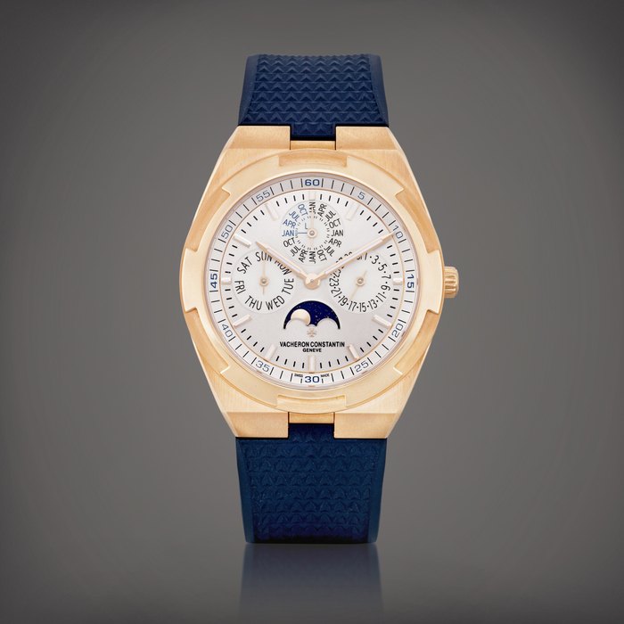 Vacheron Constantin Overseas Perpetual Calendar Ultra Thin, Reference 4300V/000R | A pink gold perpetual calendar wristwatch with day, date, moon phases and leap year indication, Circa 2021 | 江詩丹頓 | Overseas Perpetual Calendar Ultra Thin 型號4300V/000R | 粉紅金萬年曆腕錶，備日期、星期、月相及閏年顯示，約2021年製 · 4300V/000R