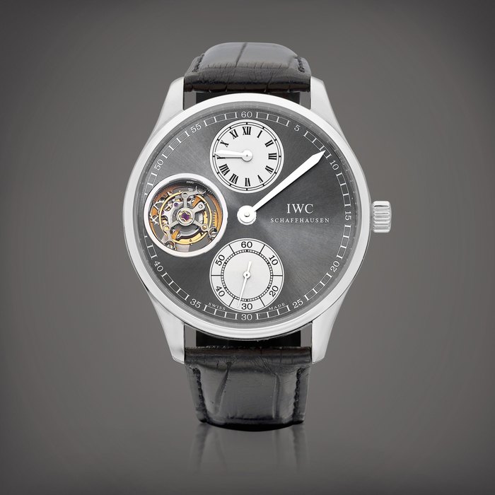 IWC Portugieser Regulateur Tourbillon, Reference IW5446-03 | A limited edition white gold tourbillon wristwatch with regulator dial, Circa 2008 | 萬國 | 葡萄牙系列 Regulateur Tourbillon型號IW5446-03 | 限量版白金陀飛輪腕錶，備規範指針錶盤，約2008年製 · IW5446-03