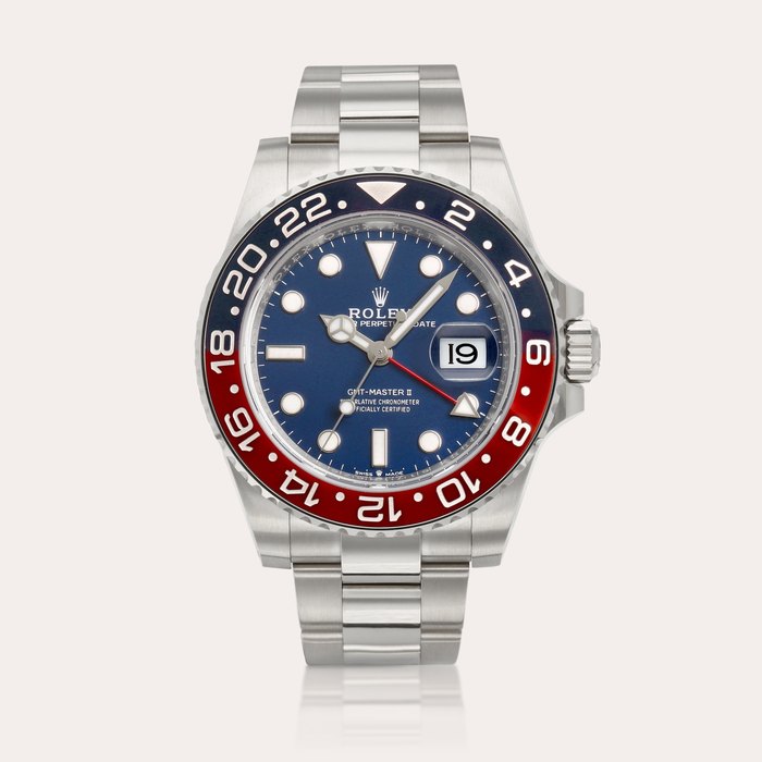 Rolex GMT-Master II "Pepsi", Reference 126719 | A white gold dual time wristwatch with date and bracelet, Circa 2023 · 126719