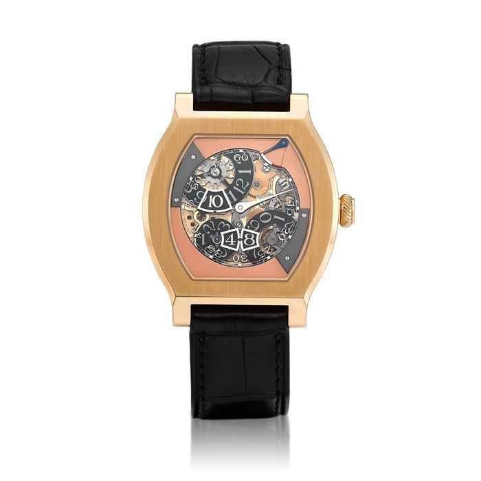 F.P. Journe Vagabondage III | A limited edition pink gold skeletonized jumping hour and seconds wristwatch with power reserve indication, Circa 2017 | Vagabondage III | 限量版粉紅金鏤空跳時及跳秒腕錶，備動力儲備顯示，約2017年製