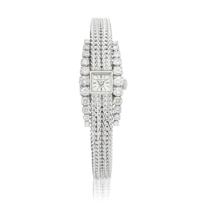 Patek Philippe Reference 3266 | A white gold and diamond-set bracelet watch, Circa 1965 | 百達翡麗 | 型號3266 | 白金鑲鑽石鏈帶腕錶，約1965年製 · 3266