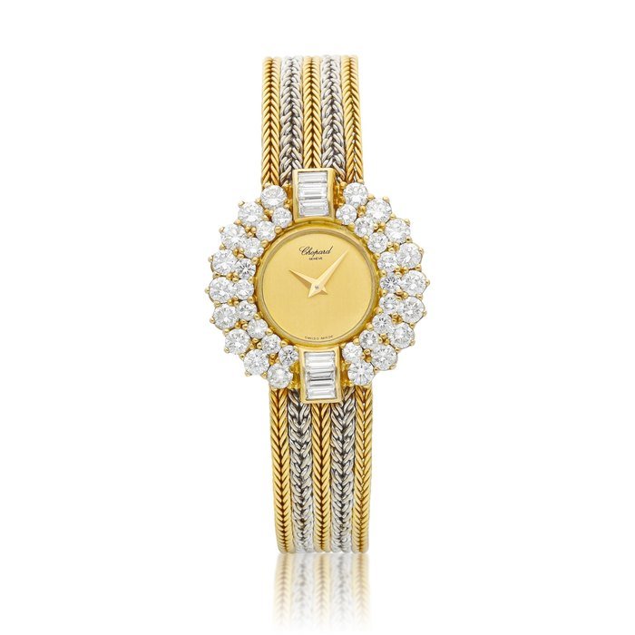 Chopard A two colour gold and diamond-set bracelet watch, Circa 1990 |  蕭邦  |  雙色金鑲鑽石鏈帶腕錶，約1990年製