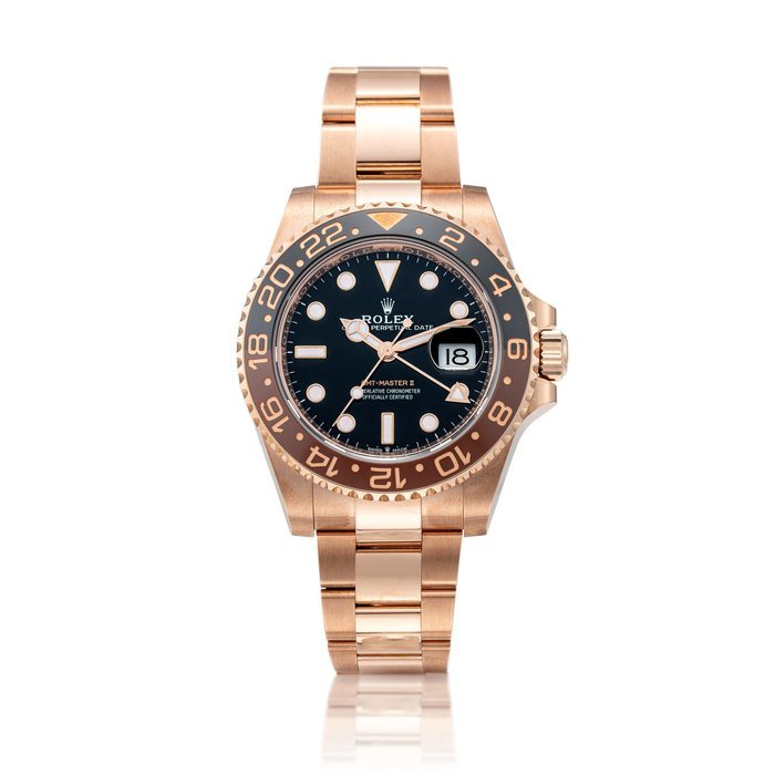 Rolex GMT-Master II, Reference 126715CHNR | An Everose gold dual time zone wristwatch with date and bracelet, Circa 2019 | 勞力士 | GMT-Master II 型號126715CHNR | 永恆玫瑰金兩地時間鏈帶腕錶，備日期顯示，約2019年製 · 126715CHNR