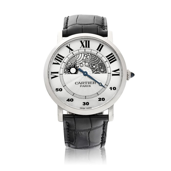 Cartier Collection Privée Cartier Paris | Rotonde de Cartier, Reference 2873I | A white gold wristwatch with day and night indication and retrograde minutes, Circa 2007 | 卡地亞 | Collection Privée Cartier Paris Rotonde de Cartier 型號2873I | 白金腕錶，備晝夜顯示及逆跳分鐘，約2007年製 · 2873I