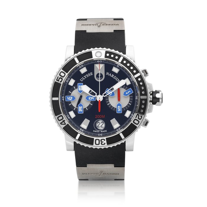 Ulysse Nardin Marine, Reference 8003-102 | A stainless steel chronograph wristwatch with date, Circa 2010 | 雅典 | Marine 型號8003-102 | 精鋼計時腕錶，備日期顯示，約2010年製