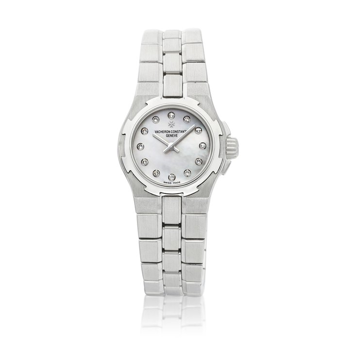Vacheron Constantin Overseas, Reference 16050 | A stainless steel and diamond-set bracelet watch with mother-of-pearl dial, Circa 2000 | 江詩丹頓 | Overseas 型號16050 | 精鋼鑲鑽石鏈帶腕錶，備珠母貝錶盤，約2000年製 · 16050