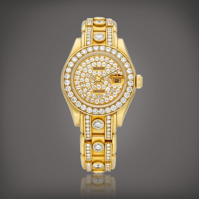 Rolex DateJust Pearlmaster, Reference 69298 | A yellow gold and diamond-set wristwatch with date and bracelet, Circa 1995 | 勞力士 | DateJust Pearlmaster 型號69298 | 黃金鑲鑽石鏈帶腕錶，備日期顯示，約1995年製 · 69298