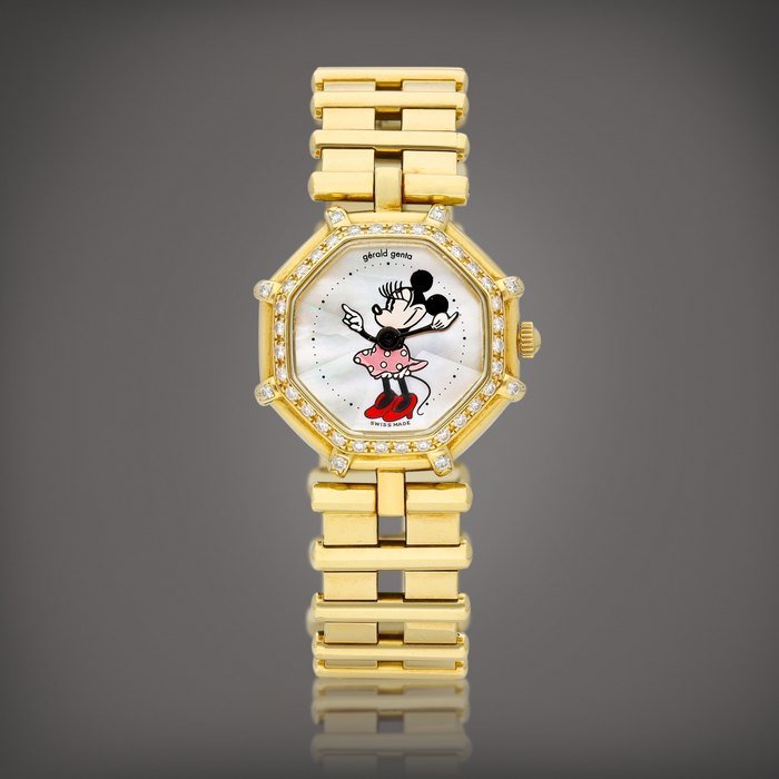 Gérald Genta "Minnie Mouse", Reference G3299.7 | A yellow gold and diamond-set bracelet watch with mother-of-pearl dial, Circa 1995 | "Minnie Mouse" 型號G.3299.7 | 黃金鑲鑽石鏈帶腕錶，備珠母貝錶盤，約1995年製 · G3299.7