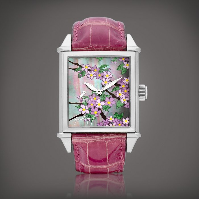 Girard-Perregaux Vintage 1945, Reference 25830 | A limited edition stainless steel wristwatch with mother-of-pearl dial depicting flower motif, Circa 2005 | 芝柏 | Vintage 1945 型號25830 | 限量版精鋼腕錶，備花卉繪珠母貝錶盤，約2005年製 · 25830