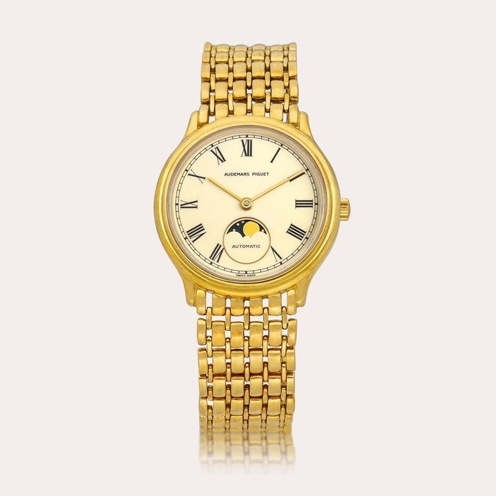 Audemars Piguet A yellow gold wristwatch with moon phases and bracelet, Circa 1990 | 愛彼 | 黃金鏈帶腕錶，備月相顯示，約1990年製