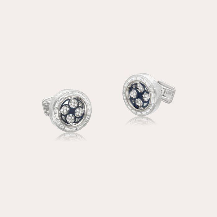 Harry Winston A pair of white gold and diamond-set cufflinks with blue Shuriken motif, Circa 2010 | 海瑞溫斯頓 | 一對白金鑲鑽石袖扣，備藍色手裏剣圖案，約2010年製