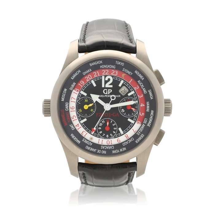 Girard-Perregaux Girard-Perregaux | WW.TC Ferarri, Reference 4980, A limited edition titanium world time chronograph wristwatch with date, Circa 2002 | 芝柏 | WW.TC Ferarri 型號4980   限量版鈦金屬世界時間計時腕錶，備日期顯示，約2002年製 · 4980