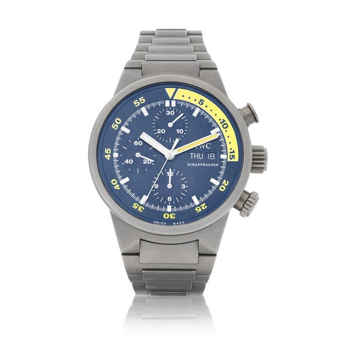 IWC IWC | Aquatimer Chronograph, Reference 3719, A titanium chronograph wristwatch with day, date and bracelet, Circa 2005 | 萬國 | 海洋時計系列 型號3719   鈦金屬計時鏈帶腕錶，備日期及星期顯示，約2005年製 · 3719